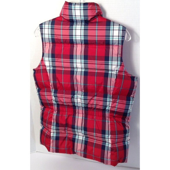 Lands End Vest Wmn S Red Plaid Feather Down Puffer Quilted Zip Preppy Outdoors - Picture 7 of 12
